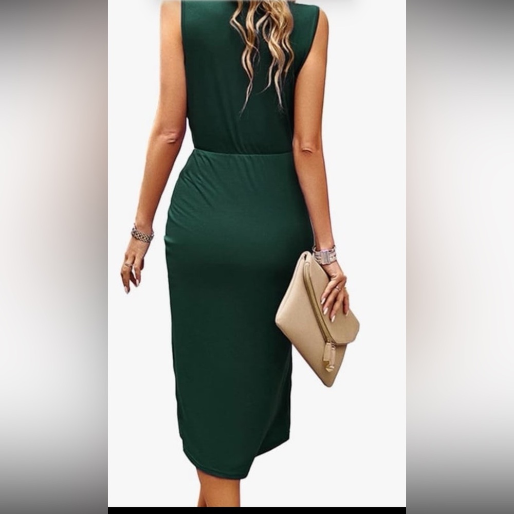 Source Unknown Emerald Green Sleeveless Ruched Wr… - image 2